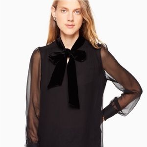 Kate Spade Silk Chiffon Blouse Top with Velvet Neck Tie in Black Medium
